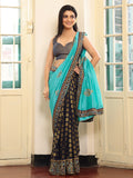 Blue And Black Embroidered Zari Heavy Work Saree