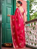 Pink Ethnic Motifs Embroidered Zari Pure Chiffon Heavy Work Saree