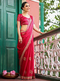 Pink Ethnic Motifs Embroidered Zari Pure Chiffon Heavy Work Saree