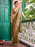 Green Embellished Mirror Work Tissue Saree With Blouse Piece