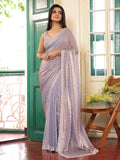 Metallic Grey Embellished Beads And Stones Tissue Saree
