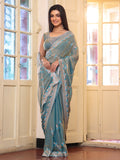 Metallic Blue Zari Embroidered Embellished Tissue Saree