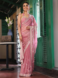 Pink Embellished Embroidered Tissue Saree