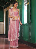 Pink Embellished Embroidered Tissue Saree