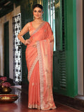 Orange Zari Embroidered Embellished Tissue Saree