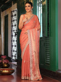 Orange Zari Embroidered Embellished Tissue Saree