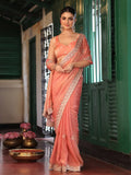 Orange Zari Embroidered Embellished Tissue Saree