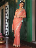 Orange Zari Embroidered Embellished Tissue Saree