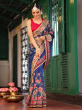 Blue Embroidered Embellished Pure Chiffon Saree