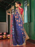 Blue Embroidered Embellished Pure Chiffon Saree
