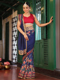 Blue Embroidered Embellished Pure Chiffon Saree