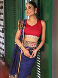 Blue Embroidered Embellished Pure Chiffon Saree