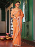 Orange Ethnic Motifs Embroidered Tissue Saree