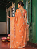 Orange Ethnic Motifs Embroidered Tissue Saree