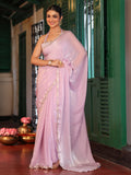 Pink Solid Embellished Sequinned  Lace Tissue Saree