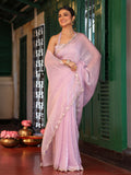 Pink Solid Embellished Sequinned  Lace Tissue Saree