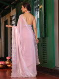 Pink Solid Embellished Sequinned  Lace Tissue Saree