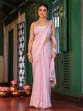 Pink Solid Embellished Sequinned  Lace Tissue Saree