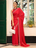 Red Embellished Beads & Stones Zari Tissue Saree