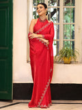 Red Embellished Beads & Stones Zari Tissue Saree