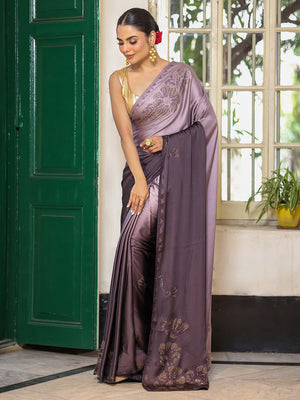 Metallic Embellished Beads And Stones Satin Saree