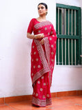 Hot Pink Embroidered Embellished Chiffon Saree