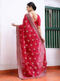Hot Pink Embroidered Embellished Chiffon Saree