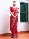 Hot Pink Embroidered Embellished Chiffon Saree