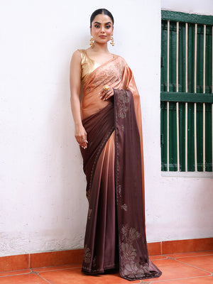 Metallic Embellished Beads And Stones Satin Saree