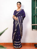 Violet Ethnic Motifs Embroidered Tissue Saree