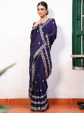 Violet Ethnic Motifs Embroidered Tissue Saree