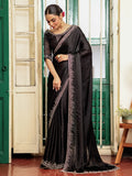 Black Beads And Stones Saree With Blouse Piece