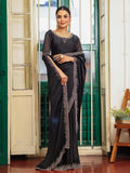 Black Beads And Stones Saree With Blouse Piece