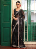 Black Embroidered Embellished Organza Saree