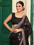 Black Embroidered Embellished Organza Saree