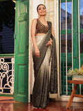 Green Padding Embellished Beads And Stones Satin Saree