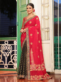 Red And Black Embellished Embroidered Viscose Saree