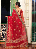 Red And Black Embellished Embroidered Viscose Saree