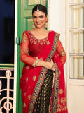 Red And Black Embellished Embroidered Viscose Saree