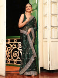Green Embellished Embroidered Organza Heavy Work Saree