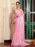 Pink Embellished Organza Saree
