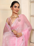 Pink Embellished Organza Saree