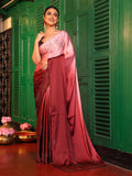 Red Padding Embellished Beads And Stones Satin Saree