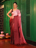 Red Padding Embellished Beads And Stones Satin Saree