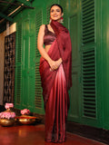 Red Padding Embellished Beads And Stones Satin Saree
