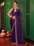 Wine Embellished Border Tissue Saree