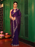 Wine Embellished Border Tissue Saree