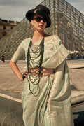Green Gota Zari Silk Saree With Blouse Piece