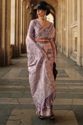 Lavender Gota Zari Silk Saree With Blouse Piece