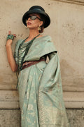 Blue Gota Zari Silk Saree With Blouse Piece
